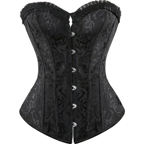 Women Steampunk Gothic Sexy Overbust Corset Black White Steels Boned Jacquard Bustier Top Shaper Waist Cincher Slimming Lingerie
