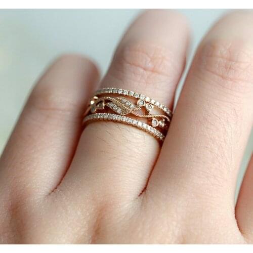 3 pcs/set Vintage Flower Vine Women Rings Set For Women Jewelry Accessories Girl Gift Rose-Gold Fashion Crystal Rhinestones Ring