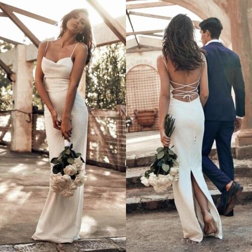 2019 New Wedding Dresses Sexy Spaghetti Straps Backless Mermaid Bridal Gowns Vestido De Novia Lace 2019 Luxury Wedding Dress