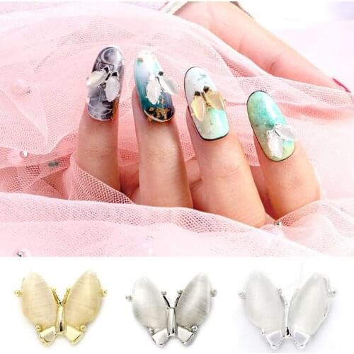10Pcs 3d Charms Silver/Gold/White Amber Stone Butterfly Nail Art Design Japanese Decor Alloy Nail Charm For Manicure Supplies