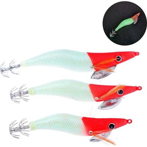 2.5# 3.0# 3.5# Squid Hooks Artificial Wood Shrimp Squid Jig Lure Luminous Octopus Cuttlefish Shrimp Lure Pesca Fishing Tackle
