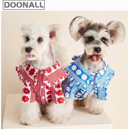 2021 Fashion Pet Blouse Ruffled Collar Dog Cats Clothes Korean Floral Shirt for Cute Kitten Teddy Schnauzer Bulldog Pet Costume