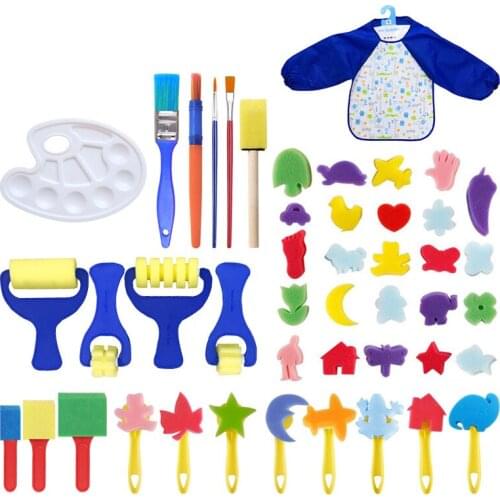 42pcs/set DIY Children Painting Foam Sponge Brushes Kit with Apron Kids Early Art Education Learning Drawing Tools