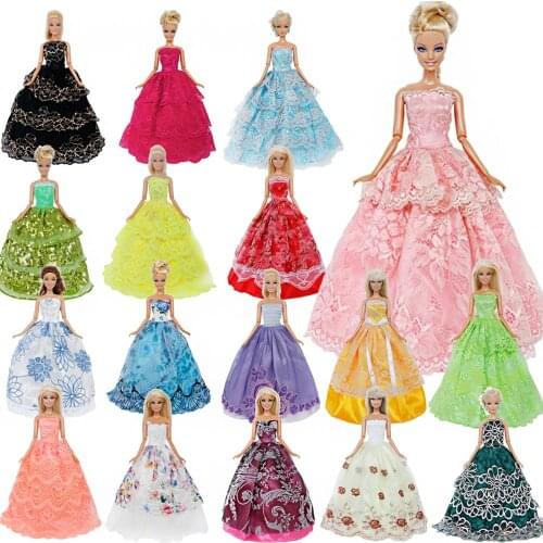 5 x Random Fashion Handmade Wedding Dress Evening Party Gown Dollhouse Accessories Princess Clothes for Barbie Doll