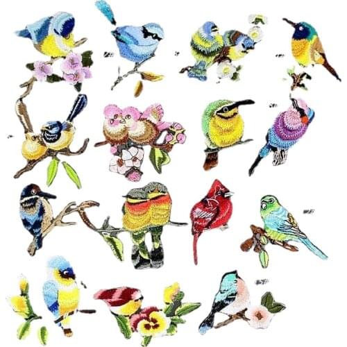 50pcs/lot Embroidery Patch Bird Couple Branch Clothing Decoration Backpack Sewing Accessories Diy Iron Heat Transfer Applique