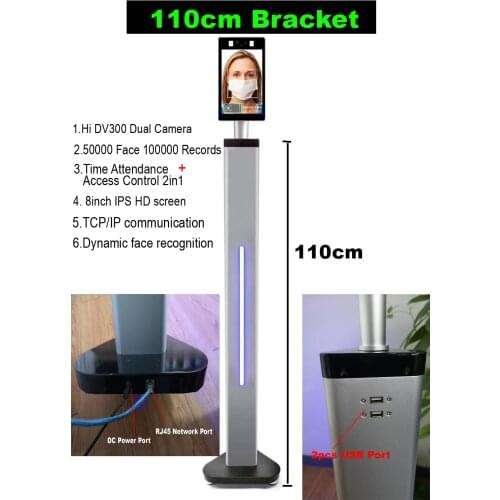 8 inch TCP/IP Dynamic face recognition Thermal time attendance access control 2.0 MP camera 50000 faces temperature detection