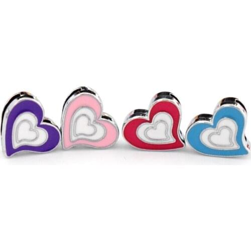 8mm Hole Pink Blue Heart Slide Charms Enamel Slide Beads DIY Accessories Handmade Jewelry For Bracelets Key Rings Pet Collar