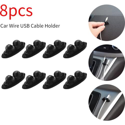 8pcs Car Wire USB Cable Holder Tie Clip Fixer Headphone Cable Organizer Multifuction Black Car Charging Line Clamp Cable Clips