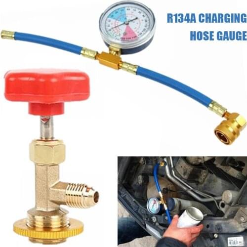 AC R134a Refrigerant Charging Hose w/Gauge Refrigerant Adding Water Valve Opener Car Accessories