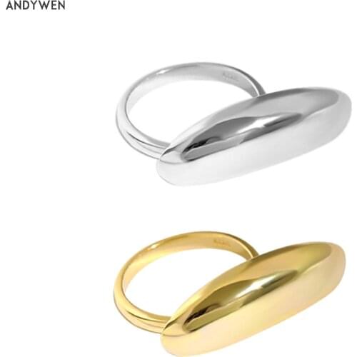 ANDYWEN 925 Sterling Silver Gold Special Ovals Rings Resizable Jewelry 2021 Wedding Jewels Line Simple Slim Plain Jewelry
