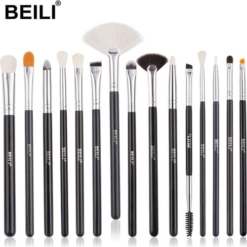 BEILI 15 Pcs Makeup Brushes Blending Goat Hair Eyeliner Brow Make Up Brush Professional Fan Eyeshadow pinceaux de maquillage