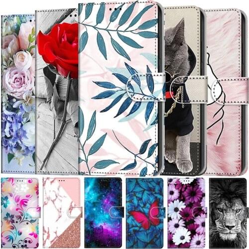 Flower Phone Case With Card Slot Wallet Flip Stand Cover For Huawei P8 Lite P9 Lite 2017 P10 Lite P20 Pro P30 P40 Lite E Capa