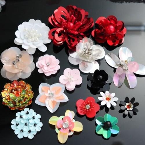 Handmade beaded diy decorative accessories 3D sequins flower cloth stickers bag cap decoration patch decal
