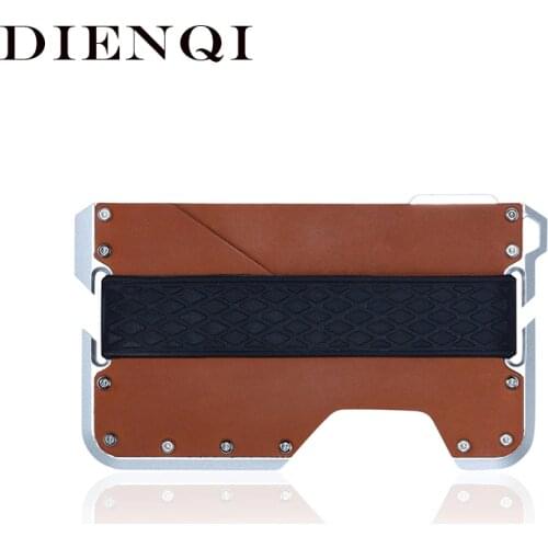 DIENQI Rfid Real Cow Genuine Leather Men Wallet Aluminum Metal Purse Slim Mini Card Holder Magic Wallet Short Small Money Walet