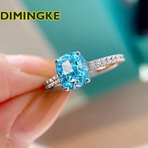 DIMINGKE Jewelry 100%-S925 Sterling Silver Aquamarine Diamond Wedding Ring Woman Engagement Wedding Party Gift