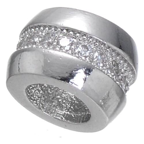 Supplies For Jewelry 7mm Big Hole Metal Spacer CZ Rhinestone Beads For Needlework diy Copper Accessories To Make Bracelet