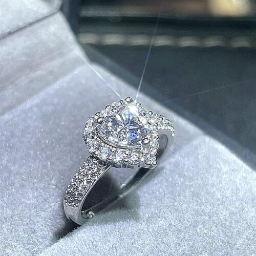 Moissanite New ring, 925 Sterling silver, 1 carat heart-shaped diamond color beautiful lady Ring Gift