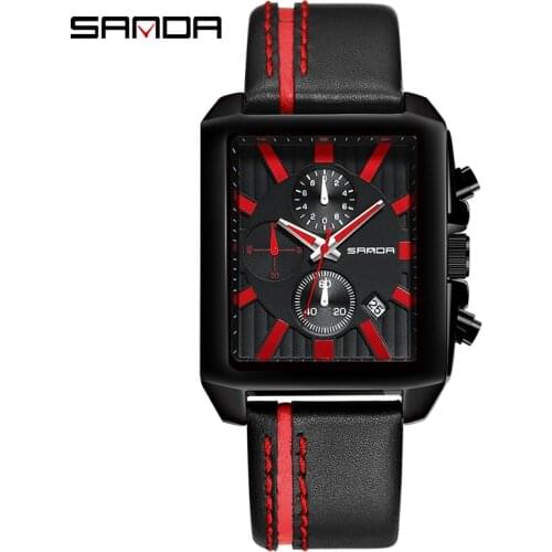 Quartz Watch Men SANDA 5003 Chronograph Leather Strap Mens Watches Top Brand Luxury Clock Date Waterproof Box Dropshipping 2020