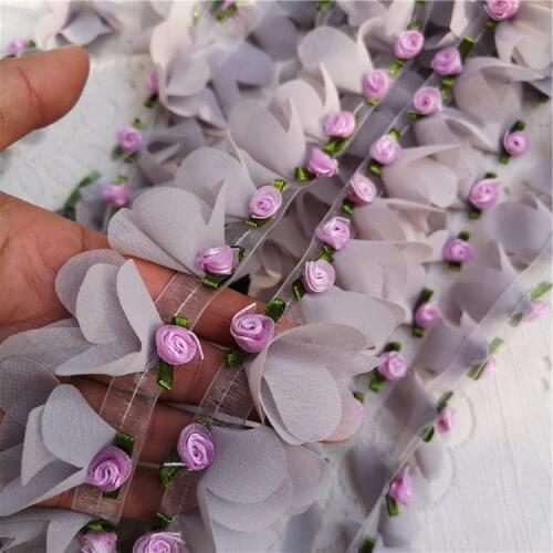 LASUI 3 meters=1 lot High quality Vintage 3D purple chiffon flower lace trim Skirt wedding dress doll lace accessories 0326