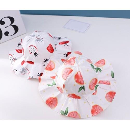 Summer Fruit Print Baby Girls Hat Big Brim Kids Sun Hat Outdoor Infant Toddler Bucket Hat Children Beach Caps