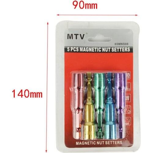 Hex Socket Sleeve Nozzles Strong Magnetic Nut driver Set Drill Bit Adapter Wind Approved Sleeve Grooves 8mm Color Sleeve 5PC/Set