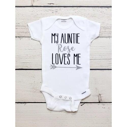 Customize name My auntie loves me baby shower toddler take home outfit bodysuit onepiece romper kids t shirts birthday tees