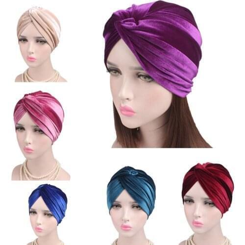 New Muslim Women Hijabs Hats Velvet Cross Cancer Turban Sleeping Hat Hair Loss Bonnet Soft Beanie Caps Middle East Headwear Lady