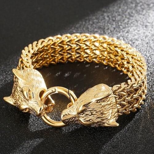 New listing European and American punk trendy titanium steel creative wolf head bracelet