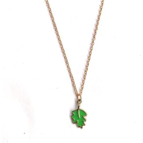 Enamel green color maple leaf lipstick necklace metal alloy pendant necklace fashion women costume jewellery boutique girl