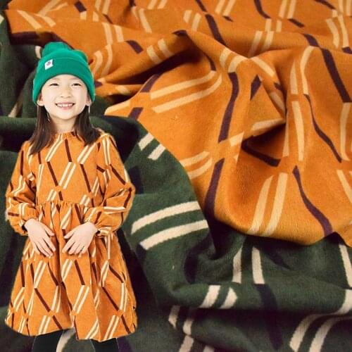 Half Meter Dark Green Ginger Fashion Geometric Big Plaid Cotton Corduroy Fabric For Autumn Winter Overcoat Dress Trousers T1495