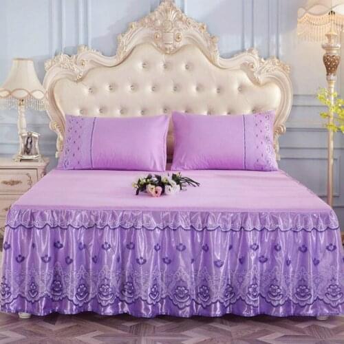 Luxury Style Bed Skirt Home Textile Bedding 3pcs/set(1Bed Skirt + 2pcs Pillowcase) Bed Sheet King/Quee Purple Lace F0539