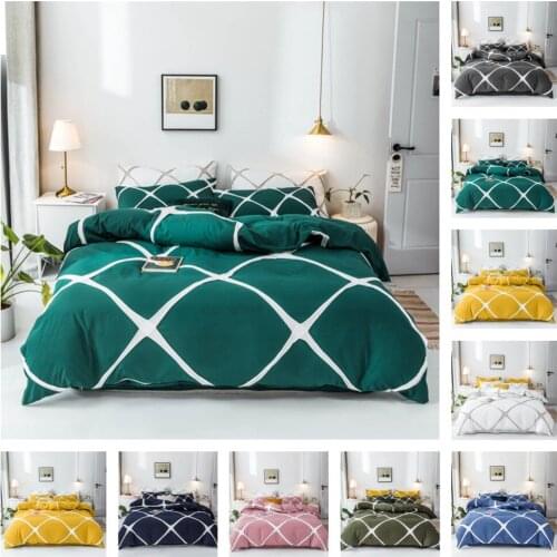 Duvet cover set king size bedding set Simple knitted large rhombic 3/4-piece quilt cover and bed sheet for household dormitory