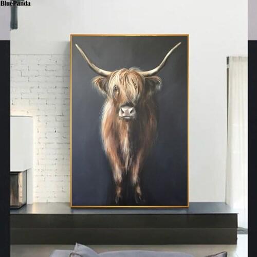 Highland Cow Animal Picture Poster Animal Paintings On Canvas Modern Decorative Wall Art For Living Room Home Decor