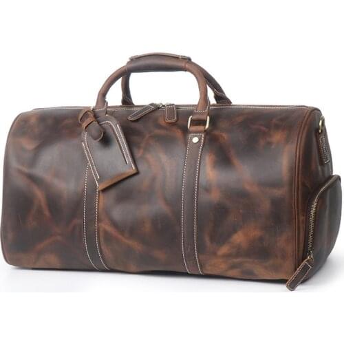 Casual Crazy Horse Cow leather Travel Handbags Large Capacity Real Leather Weekend Luggage Bag Big Business Office Shoulder Bags