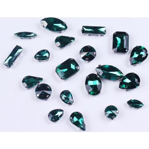 Prajna RhinestoneThermomix Iron On Rhinestones Crafts 20 PCS Mixed Shapes Hole Green Rhinestones Sewn Applique Glue On Crystals