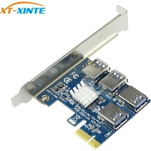 PCIe 1 to 4 PCI-express 16X slots Riser Card PCI-E 1X to External 4 PCI-e USB 3.0 Adapter Multiplier Card for Bitcoin Miner