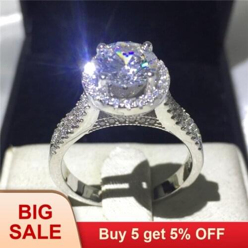 Luxury Female Simple Round Ring Crystal CZ Stone Ring Silver Color Wedding Band Jewelry Promise Love Engagement Rings For Women