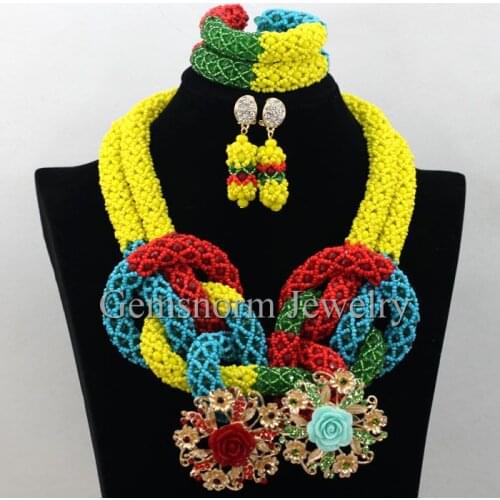 Luxury Yellow African Beads Wedding Necklace Set Chunky Nigerian African Jewelry Sets New New Free Shipping WB689