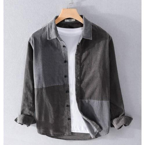 2021 New spring and autumn pure cotton corduroy shirts men casual retro comfortable shirt for men patchwork camisa chemise