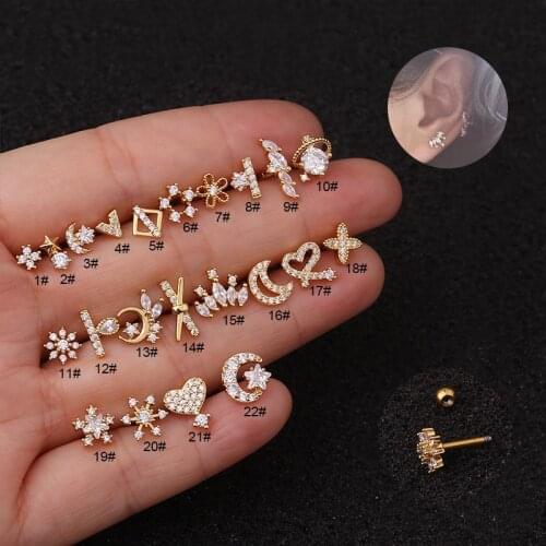 1PC Heart Moon crystal Tragus Ear Piercing Surgical Steel Shaft Bar Daith Earrings Helix Cartilage Studs