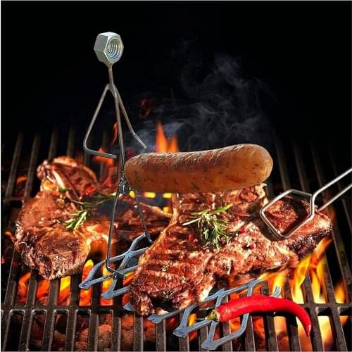Stainless Steel Barbecue Skewers Rack Art Hot Dog Cooker BBQ Tools for Outdoor Picnic