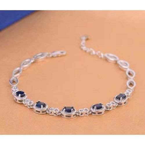 Natural strange Sapphire Chain Bracelets For Women S925 Silver Real Blue Gemstones Fine Jewelry Gifts Top Quality 4*5MM Party