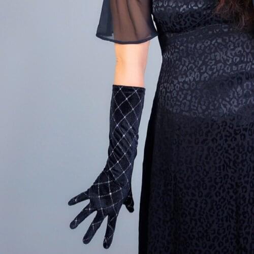 Ladies Elegant Velvet Gloves for Evening Dress Party Elastic Stretchy Women Spectial Occastion Finger Gloves One Size