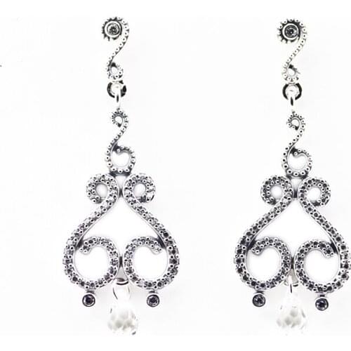 Woman Earrings Swirling Chandeliers Drop Earrings Clear CZ Elegant Jewelry Making 925 Original Silver Fashion Earring