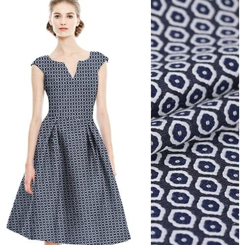 150CM Wide 380G/M Weight Blue Floral Jacquard Brocade Acrylic Polyester Cotton Fabric for Spring and Autumn Dress Shirt E514