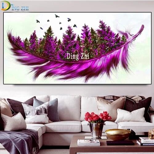 Abstract Art Landscape 5D Diamond Painting Feather Leaf Forest Embroidery Square Round Diamond Cross Stitch Flower Home Decor