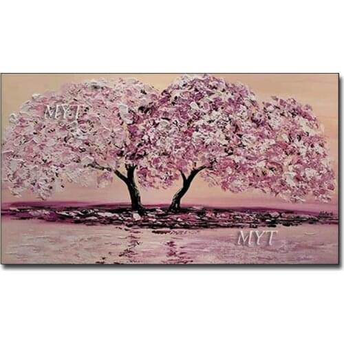 Pictures Abstract Pink Tree Flowers Unframe Oil Painting Modern Canvas Art Wall Picture for Bedroom Living Room Wall Decoration