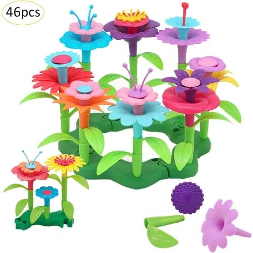 Childrens Educational Girl Building Blocks Toys Poppers Garden World DIY Flower Arrangement Potted Plants For Children