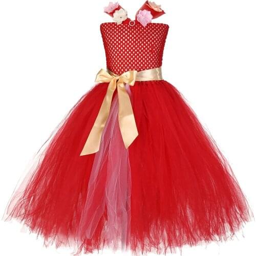 Girls Elena Princess Tutu Dress Red Flowers Girl Birthday Party Dress Children Kids Christmas Halloween Elena Cosplay Costume