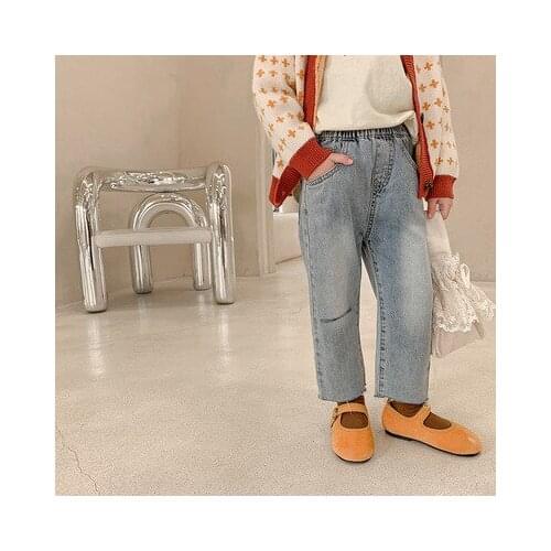 Girls' Jeans 2021 Spring Washed Jeans Kids Loose Childrens Denim Pants 2021 New Ripped Cowboy Pants Baby Casual Jeans Trousers